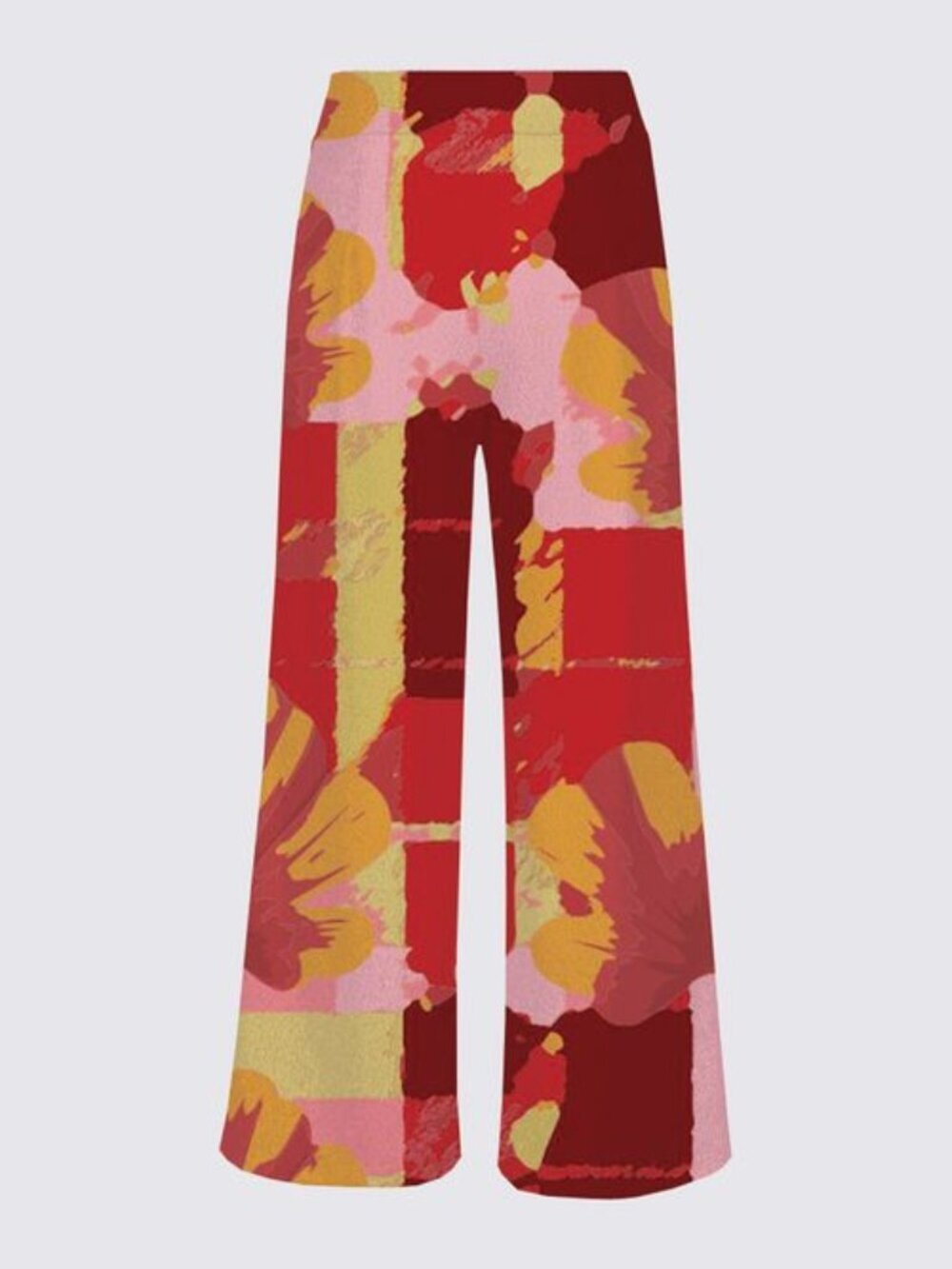 Retro Botanical Plaid – Bold Floral Ginkgo Sandrine Knit Pants